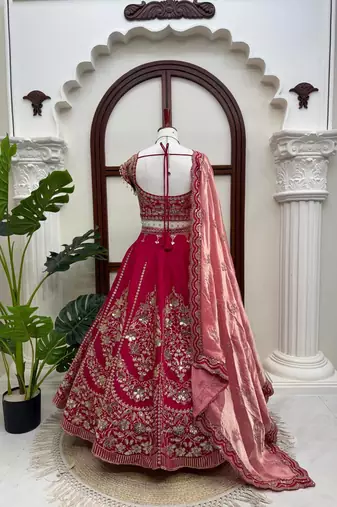 Royal Rani Pink Bridal Lehenga Choli with Heavy Embroidery & Blush Pink Dupatta