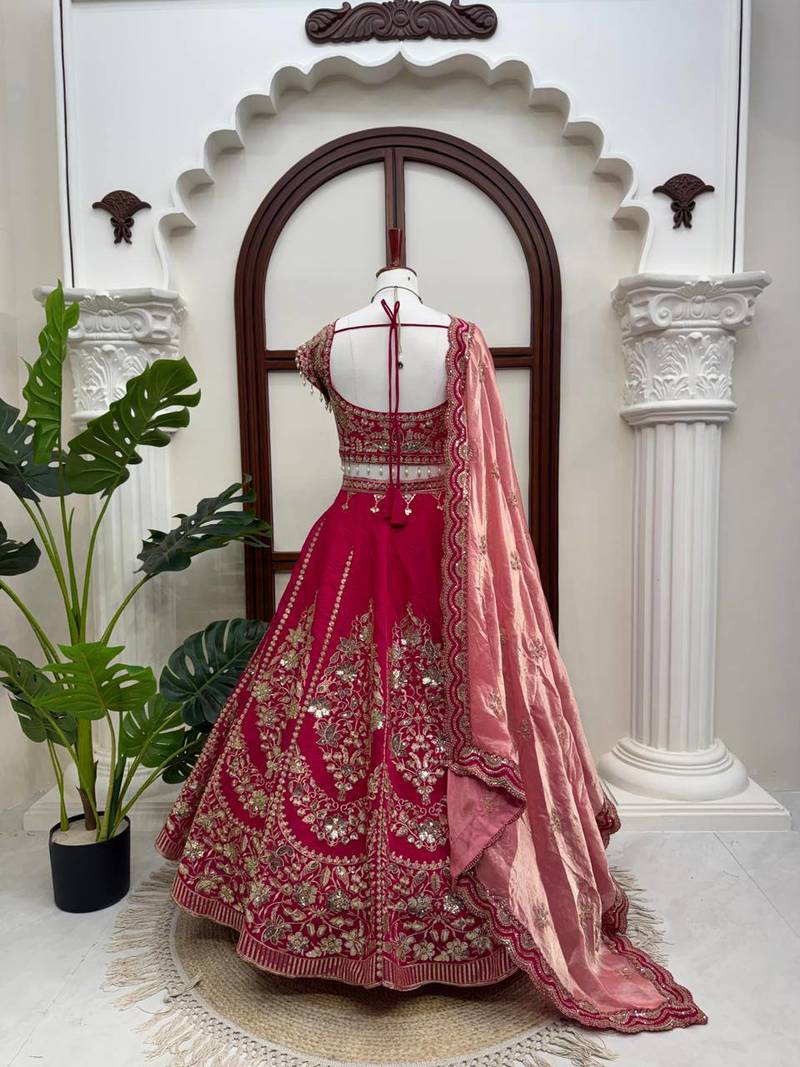 Royal Rani Pink Bridal Lehenga Choli with Heavy Embroidery & Blush Pink Dupatta