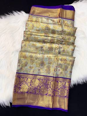 blue woven kanchipuram silk blend saree with blouse piece 2