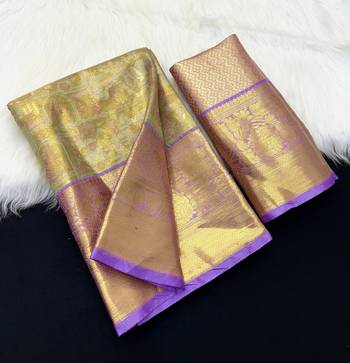 green woven kanchipuram silk blend saree with blouse piece 1