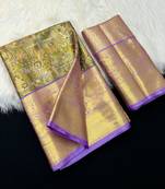olive green woven kanchipuram silk blend saree with blouse piece
