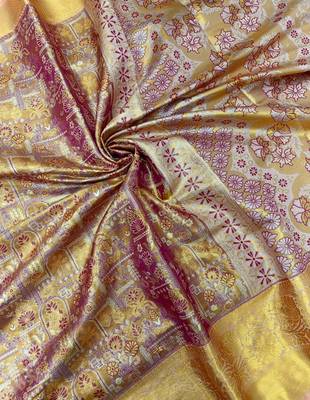 peach woven kanchipuram silk blend saree with blouse piece 3