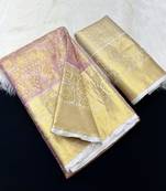 pink woven kanchipuram silk blend saree with blouse piece