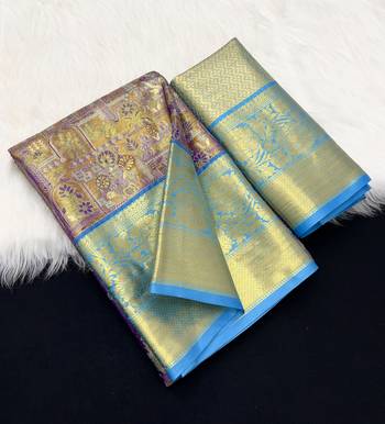 purple woven kanchipuram silk blend saree with blouse piece 1