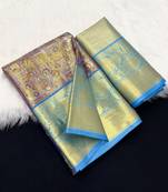 purple woven kanchipuram silk blend saree with blouse piece