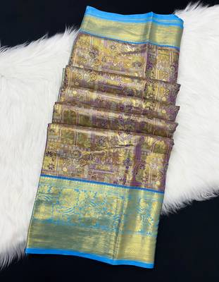 purple woven kanchipuram silk blend saree with blouse piece 2