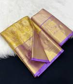 yellow woven kanchipuram silk blend saree with blouse piece