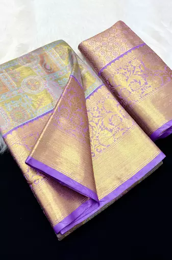 lavender woven kanchipuram silk blend saree with blouse piece