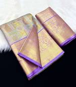 lavender woven kanchipuram silk blend saree with blouse piece