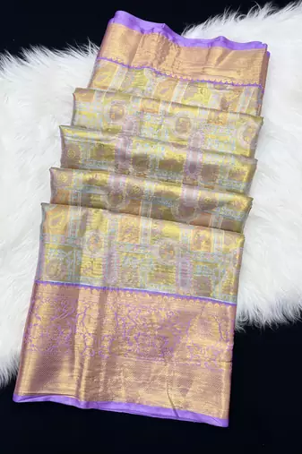 lavender woven kanchipuram silk blend saree with blouse piece