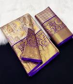 purple woven kanchipuram silk blend saree with blouse piece