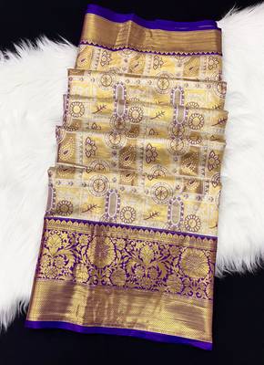 purple woven kanchipuram silk blend saree with blouse piece 2