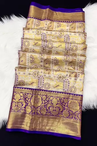 purple woven kanchipuram silk blend saree with blouse piece