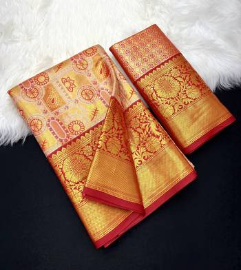 red woven kanchipuram silk blend saree with blouse piece 1