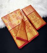 red woven kanchipuram silk blend saree with blouse piece