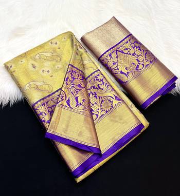 green woven kanchipuram silk blend saree with blouse piece 1