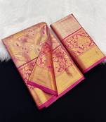 pink woven kanchipuram silk blend saree with blouse piece