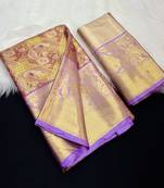 pink woven kanchipuram silk blend saree with blouse piece