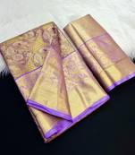 purple woven kanchipuram silk blend saree with blouse piece