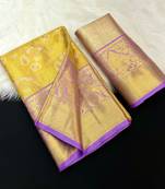 yellow woven kanchipuram silk blend saree with blouse piece