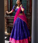 Classic Navy Blue Zari Weaving Silk Traditional Half Saree Lehenga