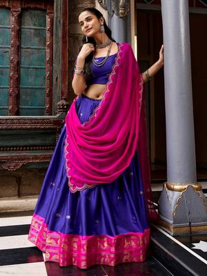 Classic Navy Blue Zari Weaving Silk Traditional Half Saree Lehenga 3