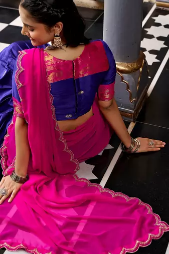 Classic Navy Blue Zari Weaving Silk Traditional Half Saree Lehenga
