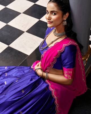 Classic Navy Blue Zari Weaving Silk Traditional Half Saree Lehenga 5
