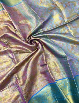 pink woven kanchipuram silk blend saree with blouse piece 3