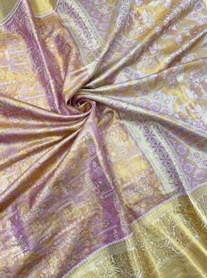 pink woven kanchipuram silk blend saree with blouse piece 3