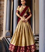 Magnificent Beige Zari Woven Silk Festive Wear Half Saree Lehenga