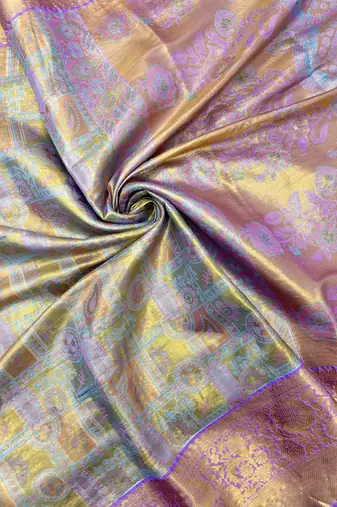 lavender woven kanchipuram silk blend saree with blouse piece