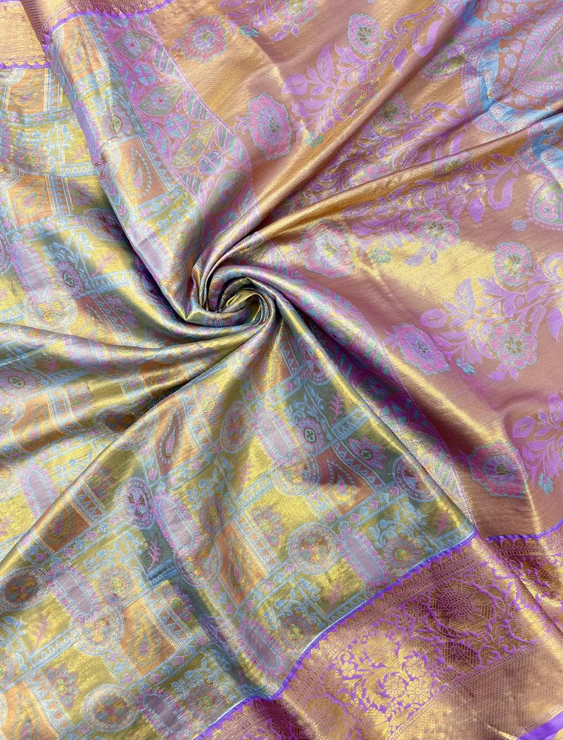 lavender woven kanchipuram silk blend saree with blouse piece