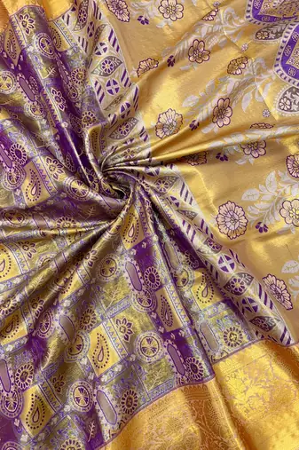 peach woven kanchipuram silk blend saree with blouse piece