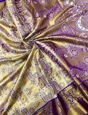 purple woven kanchipuram silk blend saree with blouse piece 3