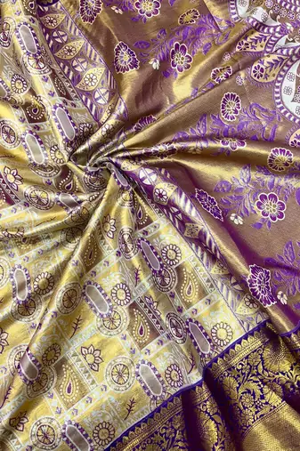 purple woven kanchipuram silk blend saree with blouse piece