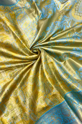 sky blue woven kanchipuram silk blend saree with blouse piece