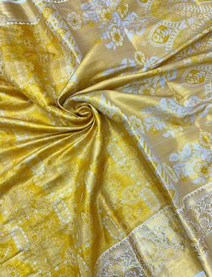 yellow woven kanchipuram silk blend saree with blouse piece 3