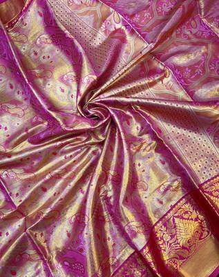 pink woven kanchipuram silk blend saree with blouse piece 2