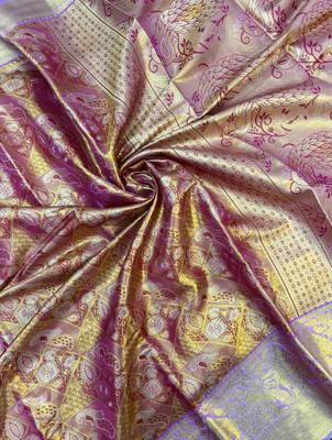 pink woven kanchipuram silk blend saree with blouse piece 2