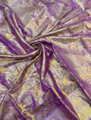 purple woven kanchipuram silk blend saree with blouse piece 2