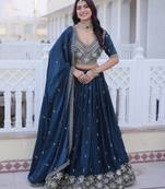 Royal Navy Blue Zari Embroidery Silk Wedding Wear Lehenga Choli