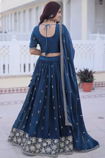 Royal Navy Blue Zari Embroidery Silk Wedding Wear Lehenga Choli