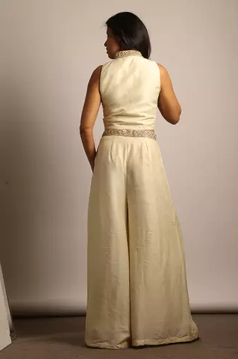 Ivory embroidered raw silk co ord set