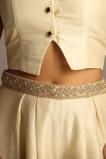Ivory embroidered raw silk co ord set