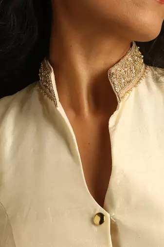 Ivory embroidered raw silk co ord set