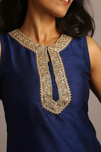 Blue embroidered raw silk co ord set