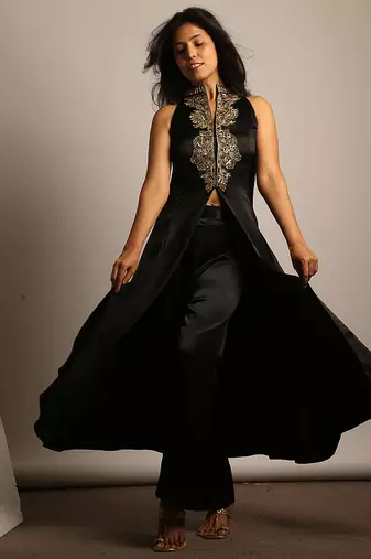 Black embroidered silk co ord set