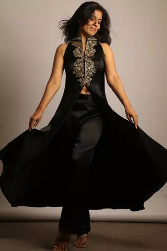 Black embroidered silk co ord set
