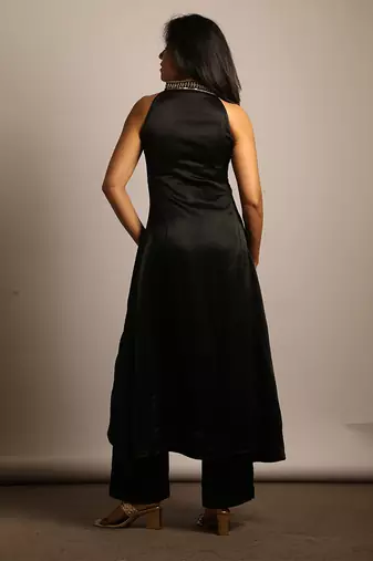 Black embroidered silk co ord set